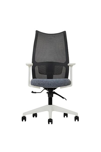 Sempre Lucas Çalışma Koltuğu, Gri Fileli Sırt ve Beyaz Gövde Ofis Sandalyesi