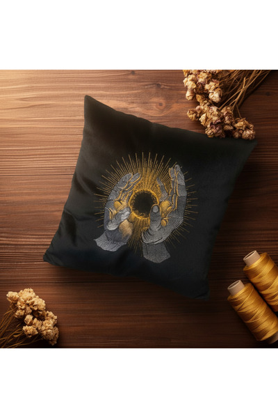 harmony factory Pernă decorativă neagră brodata Mystic Energy Husă de pernă p...