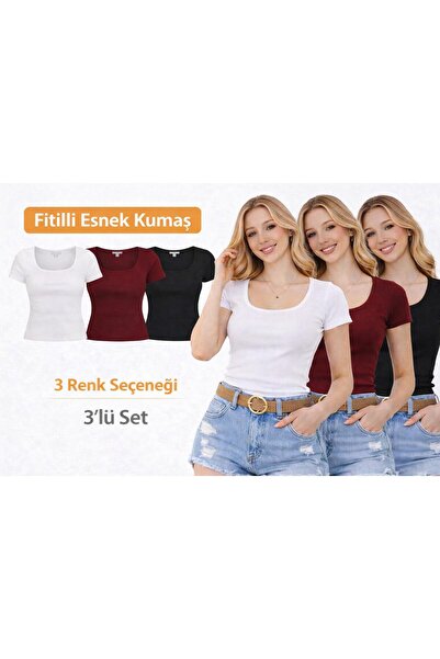 Wearflawless Tricou pentru femei, 3 bucăți, cu mânecă scurtă, cu decolteu în ...