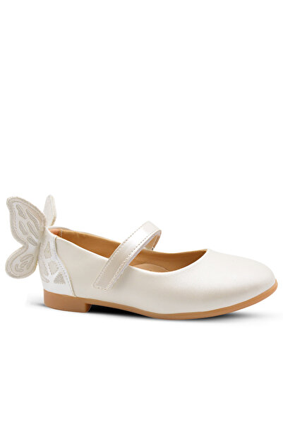 kids A more حذاء راقصة الباليه للفتيات بتفاصيل فراشة من ماريبوسا، لون لؤلؤي