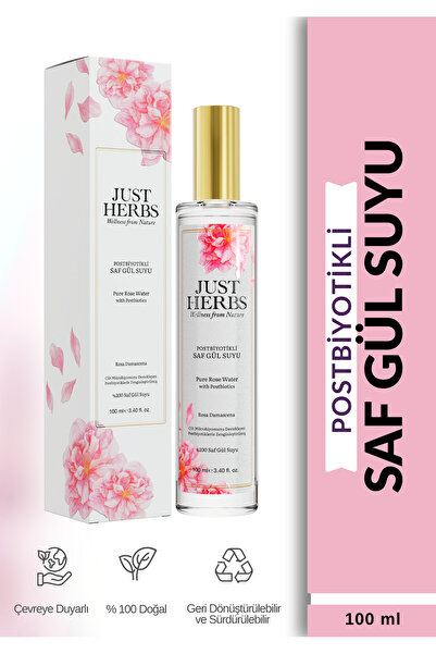 Just Herbs Postbiyotikli Gül Suyu 100 ml %100 Saf Ve Doğal Pure Rose Water wi...