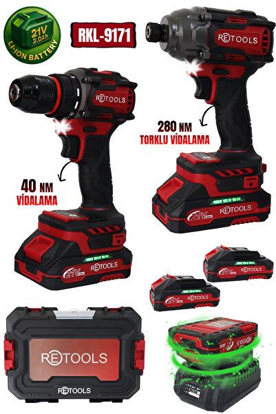 RETOOLS RKL-9171 BORDO 2'Lİ SET ( TORKLU VİDALAMA + VİDALAMA )