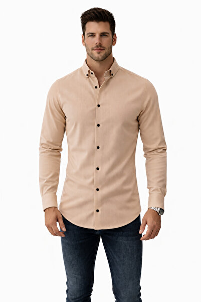 QS DENİM Men's Slim Fit Wrinkle-Free Stretch Fabric Shirt