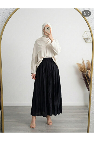 MİHRA STORE Nalan Ζαρωμένη Υφασμάτινη Φούστα Kraş-BY5001 Μαύρη