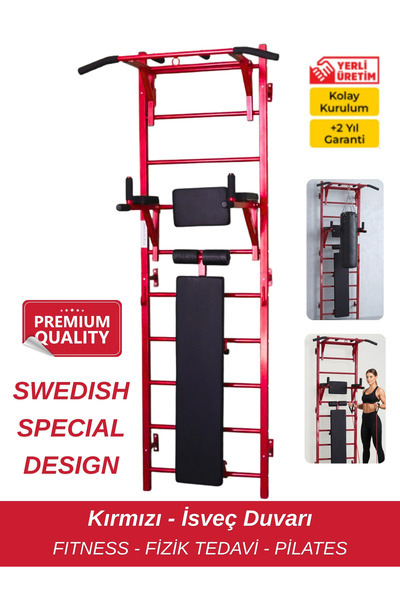DURUH SPOR Kırmızı Isveç Duvarı Fitness Fizik Tedavi Ve Pilates Aleti