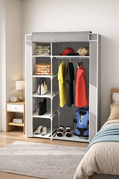 Teknor Tek Yandan Raflı Plastik Bez Dolap - Gri