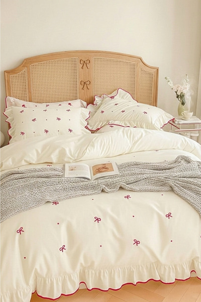 Karden Flower Set cuvertură dublă cu volane Rosalie, 100% bumbac, cu fundă - ...