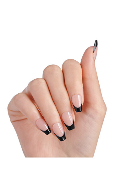 Kiss Acrylic Takma Tırnak Oval Siyah French