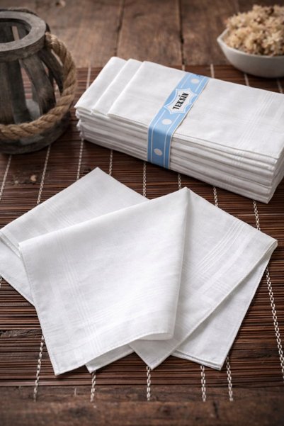 Hepsine Rakip Pachet 12 Batiste Tesatura Guler Buzunar pentru mana 36x36 Cm 100 Bumbac Tm Alb