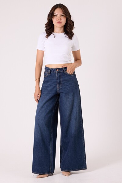 cracpot Women's High Waist Super Wide Leg Jean Pants, Inner Leg Length 82cm