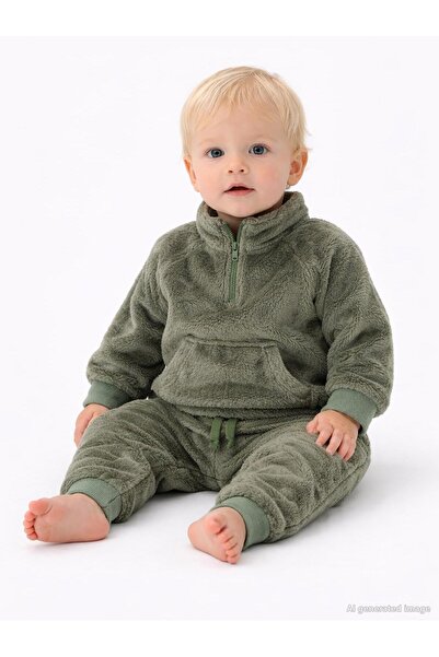 Civil Baby Yarım Fermuar 6-18 Ay Takım - Haki 12-18 Ay