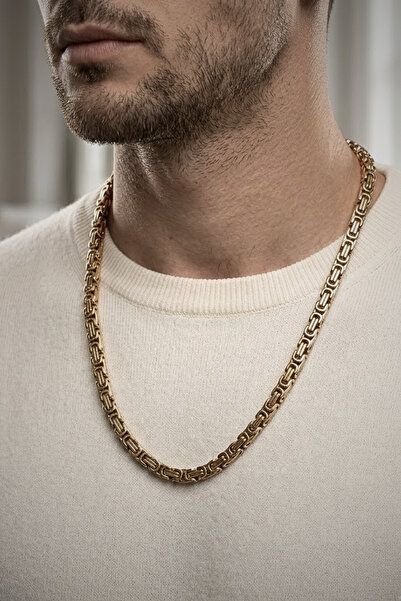 OSMANLI GÜMÜŞ Erkek Çelik Kolye - Sarı Çelik Kalın Kral Model Paslanmaz Kolye...