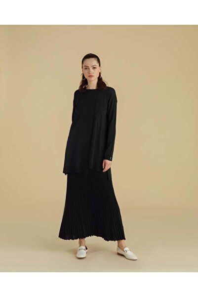 Niliwi Piliseli Siyah Rayon Etek