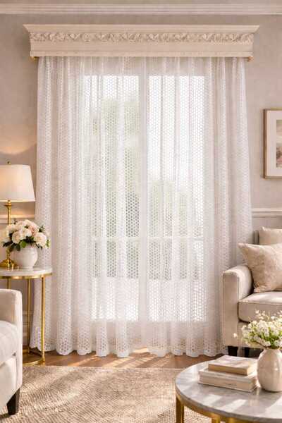 Belvedere Dekoratif File 1x3 Sık Pile Tül Perde