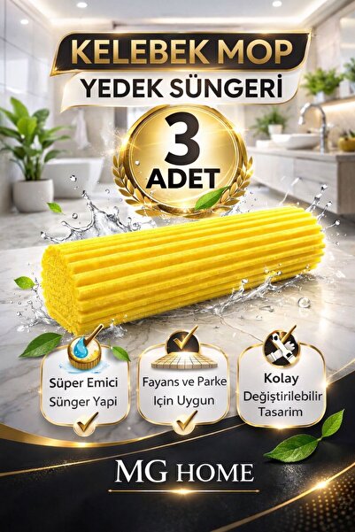 VENON 3 Adet 💛Kelebek Mop Sıkmalı Sünger Mop Yedek Süngeri 💙Renk Stok Durum...