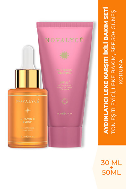 Novalyce eke Karşıtı C Vitamini Serum + SPF 50+ Ton Eşitleyici Pembe Güneş Kr...