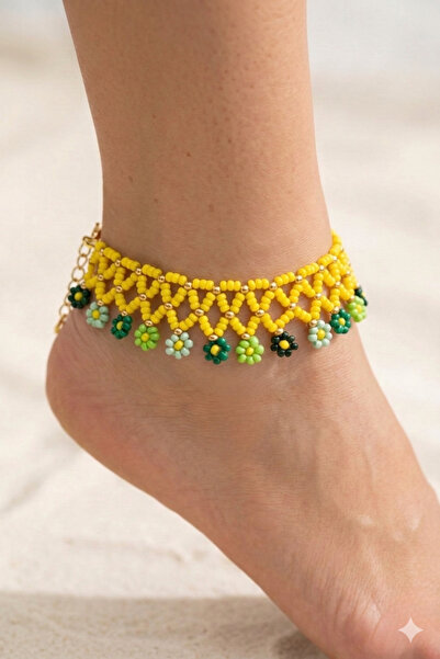 PETEK AKSESUAR Flower Anklet - Beaded Handmade