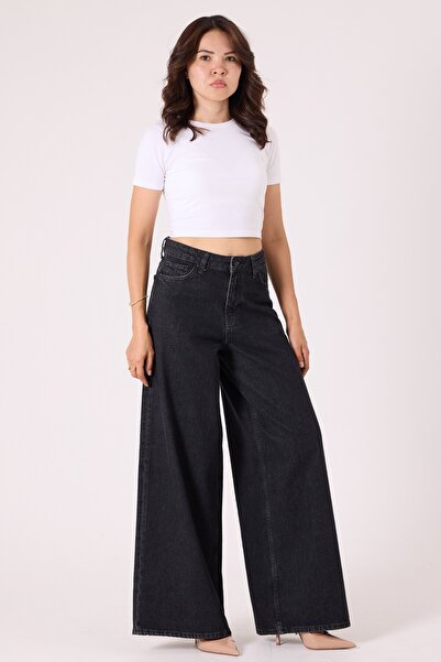 cracpot Kadın Yüksek Bel Süper Wide Leg Jean Pantolon İç Bacak Boyu 82cm