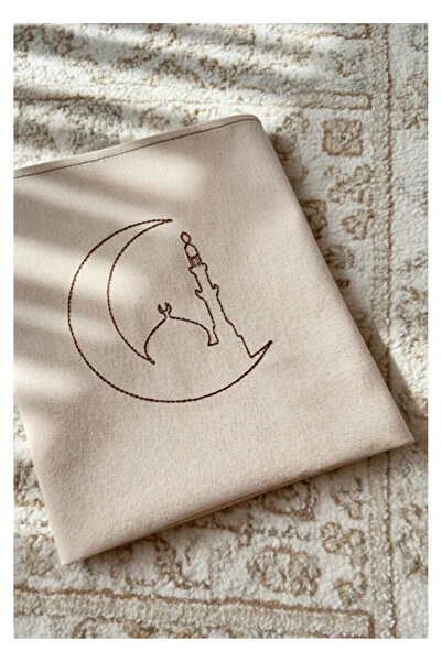 mihriban Μίνιμαλ Κεντημένο Λινό Χαλί προσευχής - Παιδικό Χαλί προσευχής