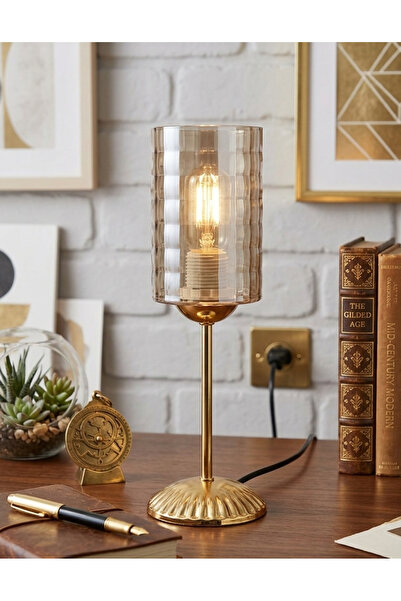 365GUNSERİSONU مصباح طاولة عاكس الضوء من الزجاج ذو الساق المعدنية المطلية بال...
