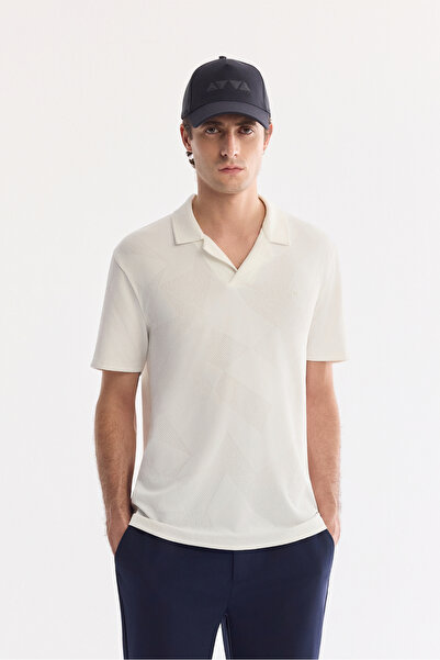 Avva Men's Ecru Apaj Collar Easy Ü Tulle Enen Elastane Regular Fit T-Shirt A6...