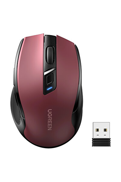 Ugreen 4000 DPI Ergonomik Sessiz Kablosuz Optik Mouse, Kırmızı, 25752