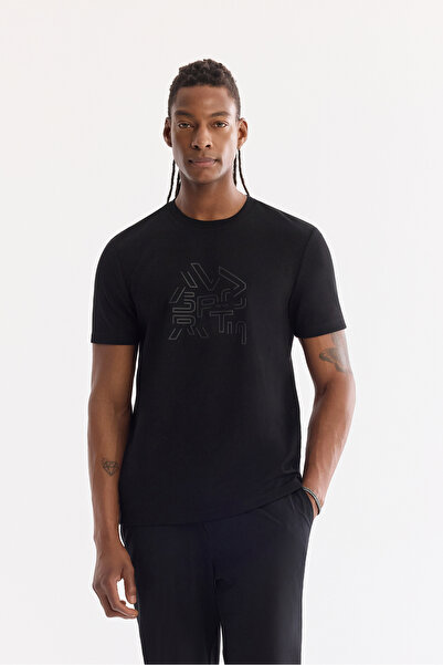 Avva Men's Black Crew Neck Elastane Interlock Regular Fit T-Shirt A61Y1114