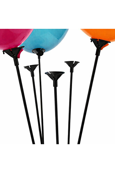 EXİZ TİCARET Balon Çubuğu ve Takma Hunisi 50 Adet (Sapı ve Tutacağı)-Siyah