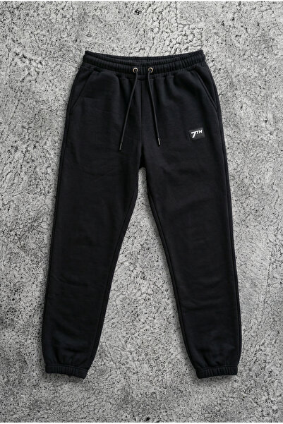 seventh Unisex Comfortable Fit Black Jogger Pants Sweatpants Cotton Piece Pla...