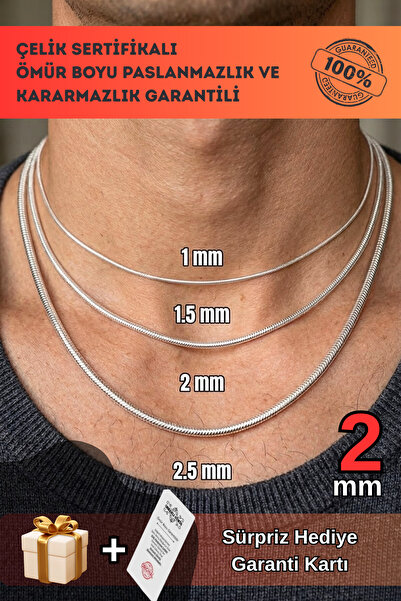 OSMANLI GÜMÜŞ سلسلة قلادة رجالية من الفولاذ الإيطالي بتصميم ثعبان، سلسلة قلاد...