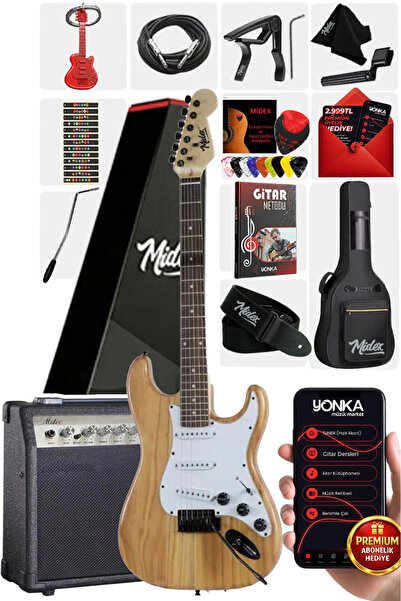 Midex RPH-320WD-30AMP Ahşap Renk Strat Kasa SSS 30W Amfili Elektro Gitar Seti