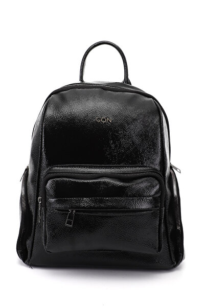GÖNDERİ(R) Women's Black Patent Leather Handbag and Backpack