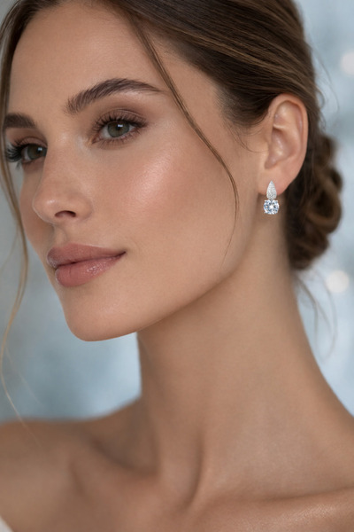 Zenso Celest Drop Silver and Laboratory Diamond Earrings