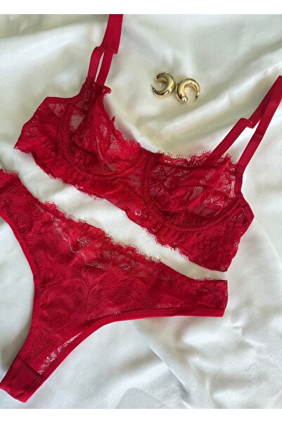 İNKO İÇ GİYİM Πρωτοχρονιάτικο δώρο Δαντελένιο Σετ Σουτιέν χωρίς καπάκι με στρ...