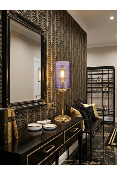 365GUNSERİSONU مصباح طاولة عاكس الضوء من الزجاج ذو الساق المعدنية المطلية بال...