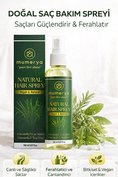 MUMERYA Natural Hair Spray 150 ml Bit ve Sinek Kovucu Doğal Saç Spreyi Saç Ko...