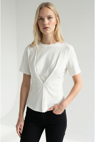 Allyco Bow Look okrugla kragna Pleteno Bela majica