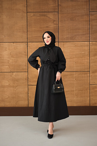 LOCCO Ženska haljina sa strukom Na vezivanje crna