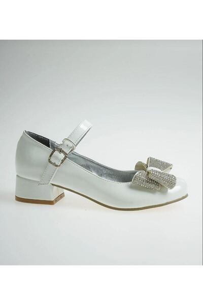 Ramer Rochie de seara pentru fete din piele lacuita alba cu fundita si pietre