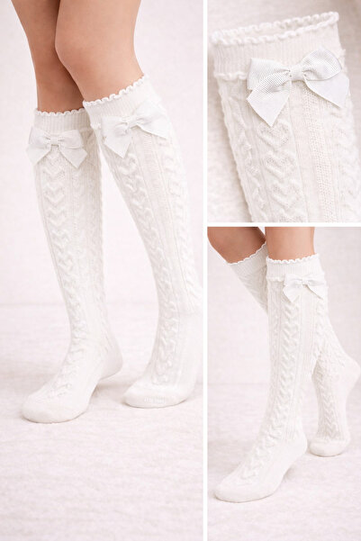 Katia&Bony Devojčino srce Teksturirano bele čarape do kolena