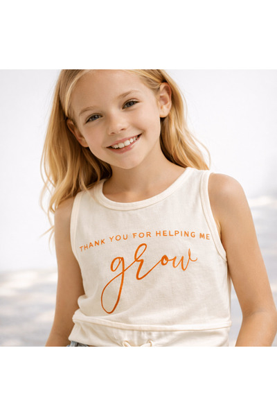nk kids Girl's Grow Printed Ecru Orange Crop Tank Top T-Shirt – Cotton Soft F...