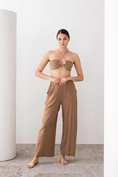 Muslin Front Shrink Crop Top Coffee