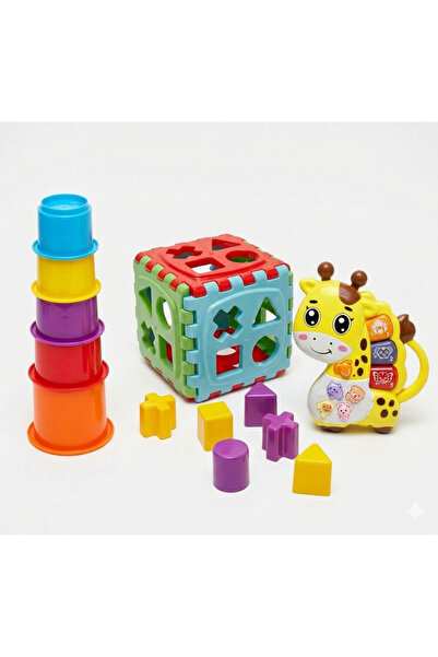 BYZ TOYS Eğitici Gelişim Seti - Zürafa Piyanolu Bultak Küp ve Kule Bardak