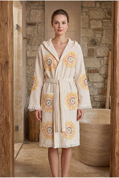 VAROL رداء حمام بقلنسوة مصنوع من القطن العضوي بنسبة 100% - فستان شاطئ - ليمورا