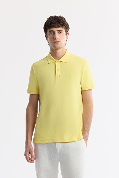 Avva Men's Yellow Non-Curling Polo Collar 100% Cotton Basic Regular Fit T-Shi...