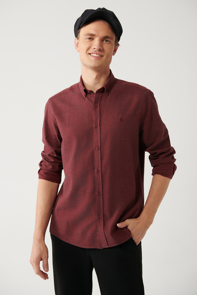 Avva Erkek Bordo Düğmeli Yaka %100 Pamuk Regular Fit Gömlek B002033