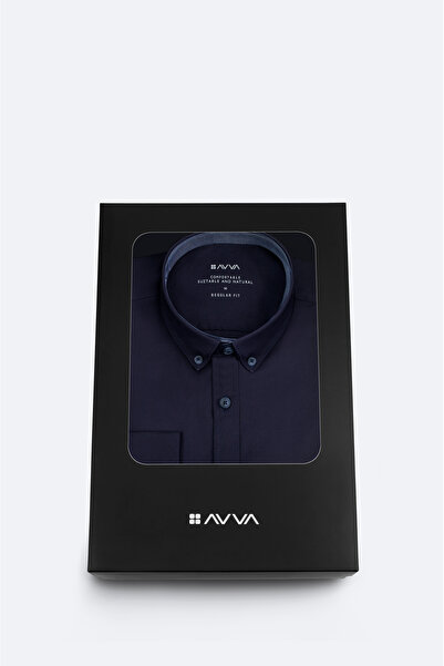 Avva Muška košulja tamnoplave boje sa kopčanim ovratnikom, u poklon kutiji, 1...