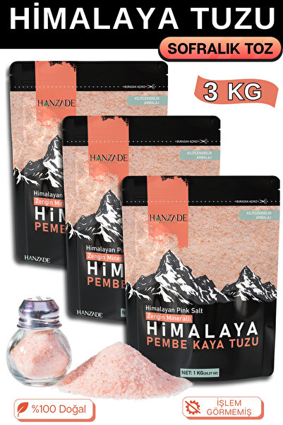 Hanzade Bitkisel Pembe Himalaya Tuzu Toz 1 Kg x 3 Adet (Öğütülmüş Sofralık)