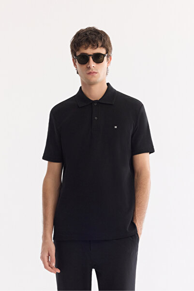 Avva Erkek Siyah Kıvrılmaz Polo Yaka %100 Pamuk Basic Regular Fit T-Shirt B00...