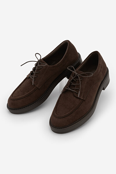 Marjin Kadın Oxford Ayakkabı Bağcıklı Maskülen Günlük Ayakkabı Nesan Kahve Süet